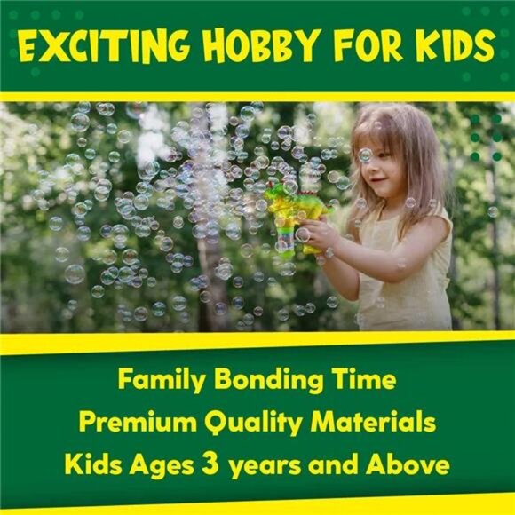 Dinosaur Bubble Machine for Kids 3-5. Dino Bubble Gun LED Lights - Picture 5 of 7